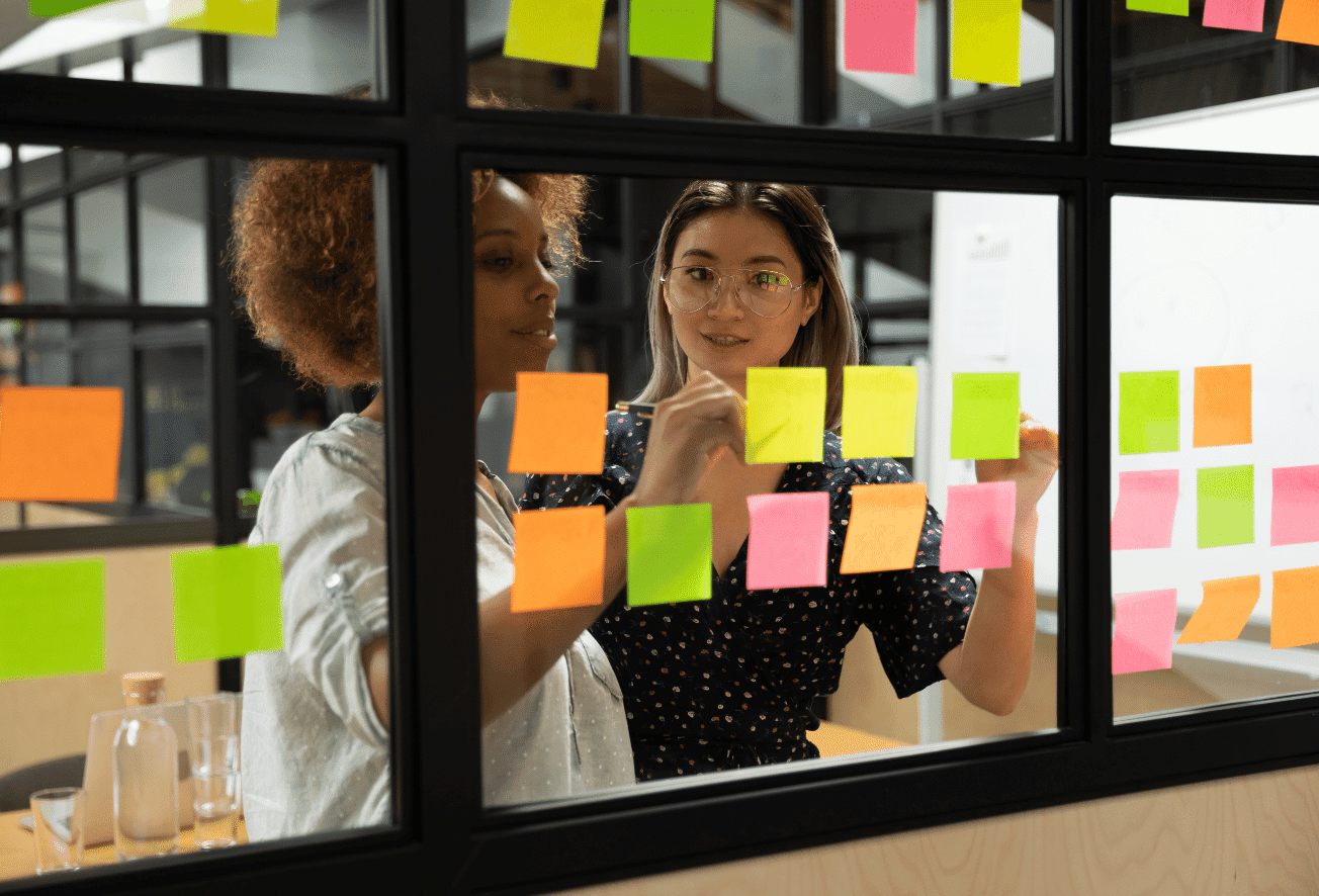 Agile team collaboration with Scrum certification badge